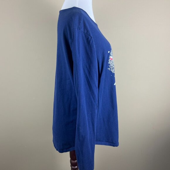 Holiday Time Long Sleeve Tee Top Plus Size 2X (18W/20W) Nave Blue Red Cardinals - Picture 4 of 7